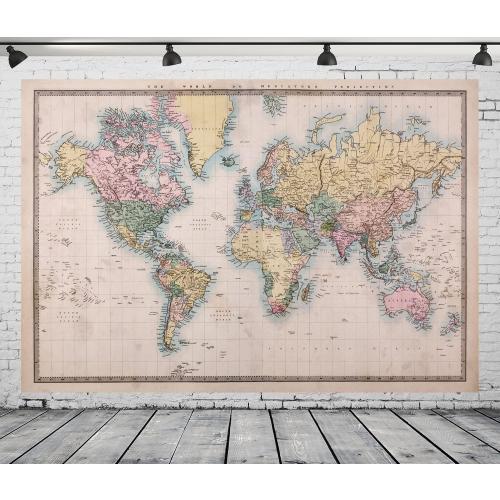 BELECO Vintage Map Backdrop Fabric 5x3ft Original Veteran Color Map of The World Photography Background Wallpaper Travel Theme Birthday Party Decorations Kids Adults Portrait Shooting Photo Props