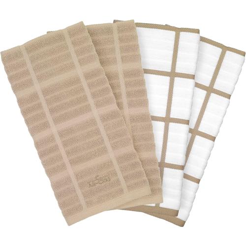 All-Clad Solid & Coordinate Kitchen Towels: Highly Absorbent, Super Soft Long Lasting 100% Cotton, 17 x 30 Tea Towels for Cleaning & Drying Dishes, Pans, Glassware, Countertops, 6-Pack, Cappuccino