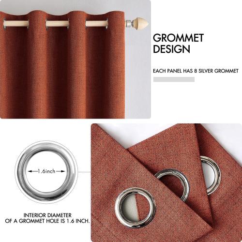 MIULEE 100% Blackout Linen Curtains for Bedroom Thermal Insulated Burnt Orange Grommet Room Darkening Curtains & Drapes Rust Terracotta Fall Decor for Living Room Nursery 52 x 84 Inch (2 Panels)