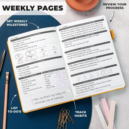 Clever Fox 13-week Ultimate Achiever's Daily Goal Planner, Amber Yellow | Undated 90-day goal workbook, daily, weekly and monthly layouts, Hourly schedule, Affirmations, Habit tracker, Hardcover, A5