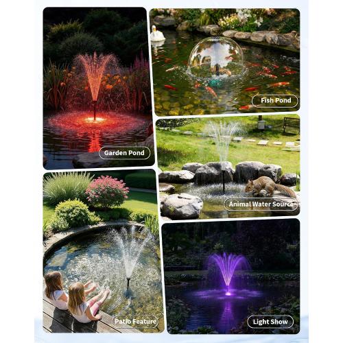POPOSOAP Pond Fountain Pump Kit with RGB Lights & Remote Control, 660GPH Quiet Submersible Water Pump, Pond Pump with 3 Nozzles for Garden Koi Ponds, Fish Tank,Backyard Water Features Decor-P1104D