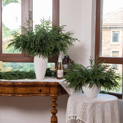 12 Pcs 30 Inch Artificial Norfolk Pine Stems Faux Christmas Greenery Pine Branches Realistic Fake Evergreen Cedar Pine Picks Winter Greens for Vase DIY Garland Wreath Holiday Home Decor