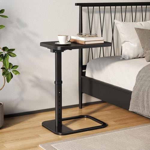 Adjustable Height TV Tray Table with Bumper Rounded Corner Design & Flip-top Side Table for Bedroom, Living Room, Bathroom and Study, End Table for Eating, Dinner or Laptop, Black