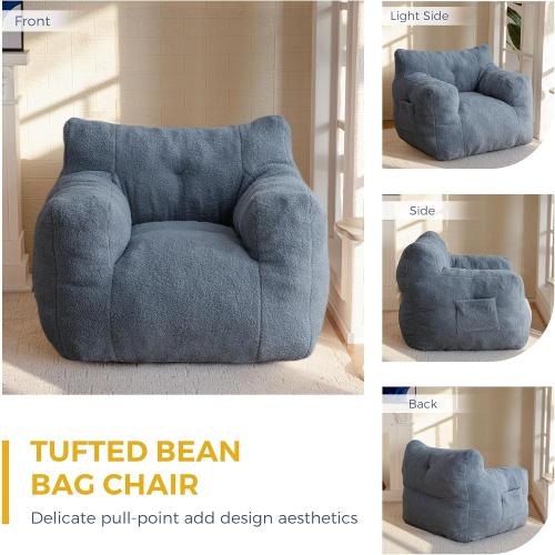 MAXYOYO Bean Bag Chair, Tufted Bean Bag Sofa with Boucle Fabric, Comfy Lazy Chair with Filler, Living Room Sofa for Adults Teens, Accent Couch for Bedroom Dorm, Dusty Blue