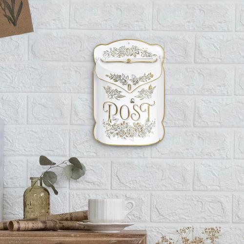 Vintage Wall Mount Mailbox for Outside Metal Decor Mailboxes Antique Style Nostalgic Charm for Home Door Garden Farmhouse House Decorations (Gold)