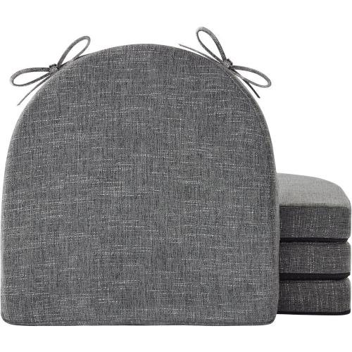 IPYNBAP Chair Cushions for Dining Chairs, Kitchen Chair Cushions, 16'' x 16'' x 2'', Non Slip Indoor Seat Cushions, Chair Pads for Dining Chairs with Ties & Removable Cover, Set of 4, Dark Grey