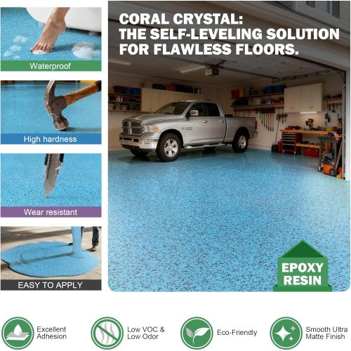 Epoxy Colored Sand Floor Paint for Concrete (105 Fl Oz),Self-leveling Epoxy Floor Paint - Easy Pour & Roll Application to Waterproof & Renew Garage,Porch,Basements,Patios,Outdoor(Blue,Net Content 5KG)
