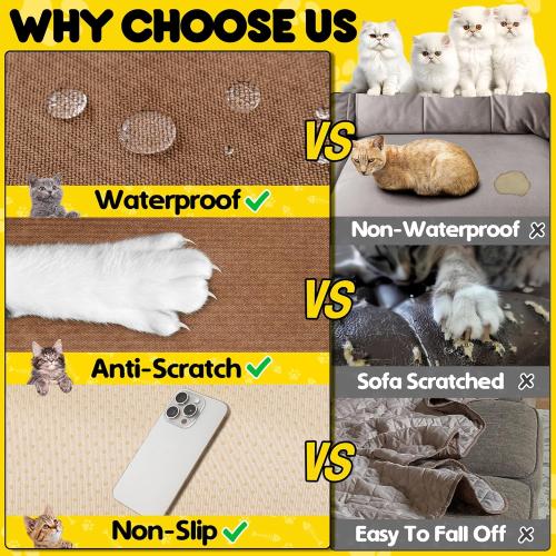 Cat Scratch Furniture Protector - Anti-Slip, Waterproof Sofa Cover to Keep Cats Off, Pet-Friendly Couch Protectors for 3 Cushion Couch, Brown Anti-Scratch Couch Cover for Pets and Kids 118X71