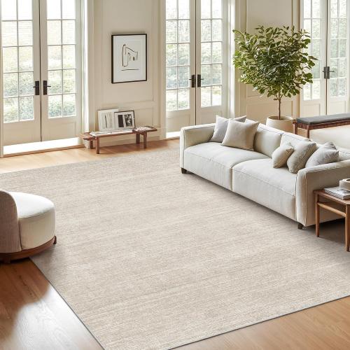 Washable Rugs 5x7, Non Slip Large Area Rugs for Living Room, Beige | Soft Low Pile, Thin & Lighweight Carpet, Folable Stain Resistant Modern Indoor Floor Mat for Bedroom, Dining Room, Home Decor