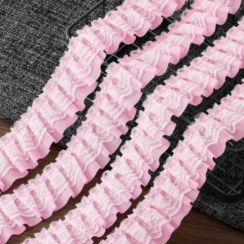 Lace Trim Ribbon, Ruffle Ribbon, 12-Yard Pink Lace Ribbon,2.0 Inch Width Pinks Laces Trims, Delicate Floral Pattern Ribbons for Crafts Sewing and Dress Applique Decorations, Pink