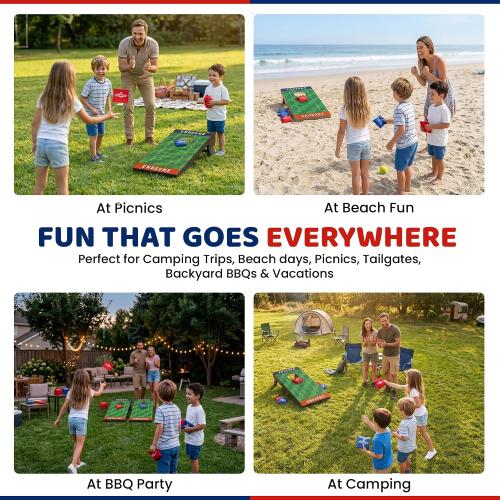 Kids Cornhole Board Set - 20.7”x12.5” Football Edition 2 Foldable MDF Boards   8 All-Weather Bean Bags - Portable Bean Bag Toss for Indoor & Outdoor Games - Family Yard Game for Tailgate & Lawn Games