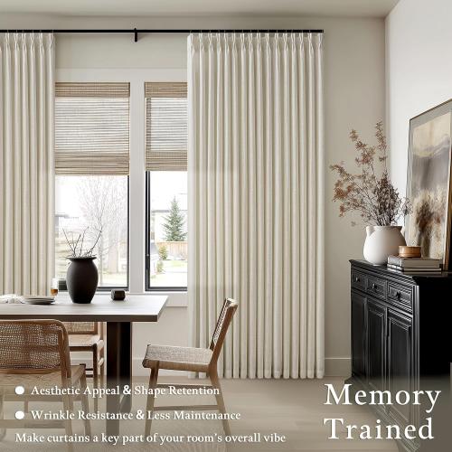Farmhouse Linen Curtains 90 Inches Long for Living Room Dining 2 Panels Burlap Flax Pinch Pleated Drapes Hooks Rings Rustic Light Filtering Semi Sheer Tan Beige 90 Inch Curtain for Bedroom W50xL90