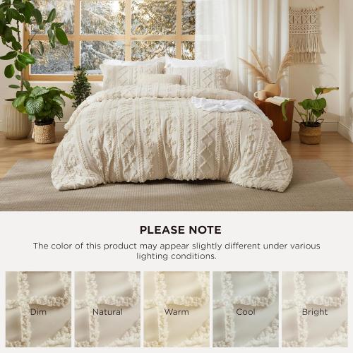 Bedsure Tufted Boho Comforter Set Twin Size - Beige Boho Bed Set, GentleSoft™ 2 Pieces Farmhouse Shabby Chic Embroidery Bedding, Gifts for Woman, Soft Jacquard Twin Comforter for All Seasons