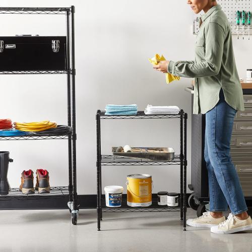 Amazon Basics 3-Shelf Adjustable Heavy Duty Steel Wire Rack Storage Shelving Organizer for Kitchen, Garage, 23.2 L x 13.4 W x 30 H, Black