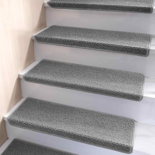Bullnose Carpet Stair Treads, Non Slip Stair Treads for Wooden Steps Indoor, Stair Runner, Soft Stair Rugs, Edging Stair Protectors, Washable, 29.5x9.5x1.5 14pcs, Grey