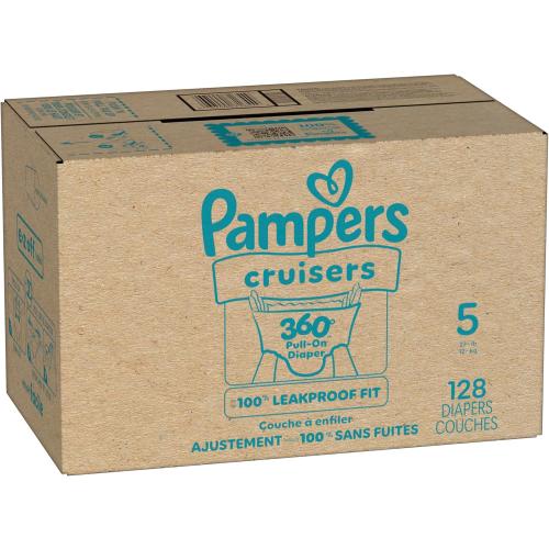 Pampers Diapers - Cruisers 360 - Size 4, 128 Count, Babyproof up to 100% Leakproof Pull-On Diaper