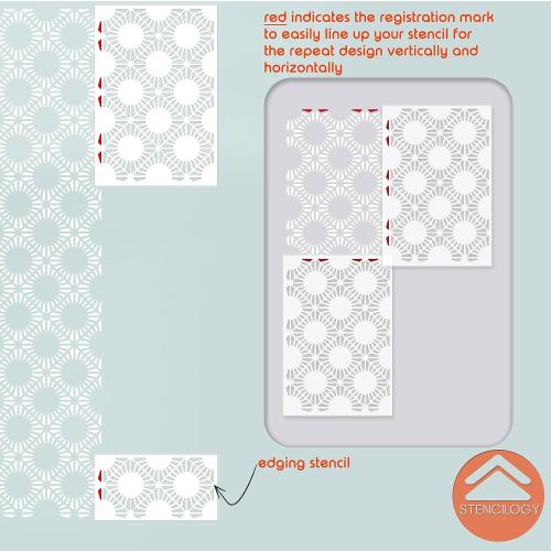 STENCILOGY® / ARNO - 24 x 35 XL Wall Stencil, Large Allover Wall Stencils for Painting, Stencils for Walls, Large Floral Geometric Wall Stencil