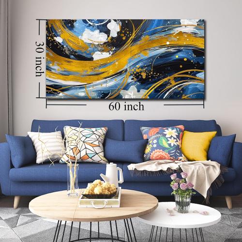 ENTANUB Abstract Canvas Wall Art for Living Room, Gold and Blue Wall Decor for Bedroom, Print Paintings Artwork, Size 29x59 Inches