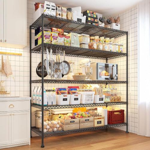 REIBII 45.5''W Storage Shelves Wire Shelving, 5 Tier Pantry Shelves for Storage Rack, Adjustable Metal Shelving for Pantry Kitchen Steel Shelving, 45.5 W x 71 H x 17.7 D