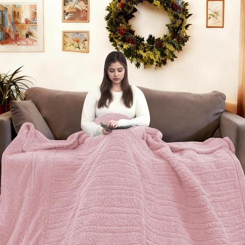 Electric Heated Blanket Full Size 72×84 with 9 Heating Levels & 1-10Hs Auto Off，Double Sided Plush Sherpa, Energy Efficient, Machine Washable, for Couch & Bed, Light Pink