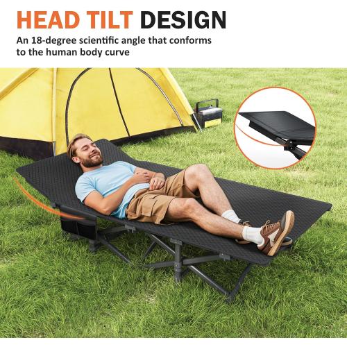 ATORPOK Camping Cot for Adults with Cushion Comfortable, Portable Folding Bed for Sleeping Supports 450 lbs (Blue)