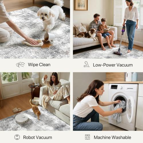 GENIMO Washable Area Rugs for Living Room, 8x10 Modern Non Slip Rugs, Low Pile Lightweight Soft Print Rug for Bedroom, Dining Room, Home Office, Grey