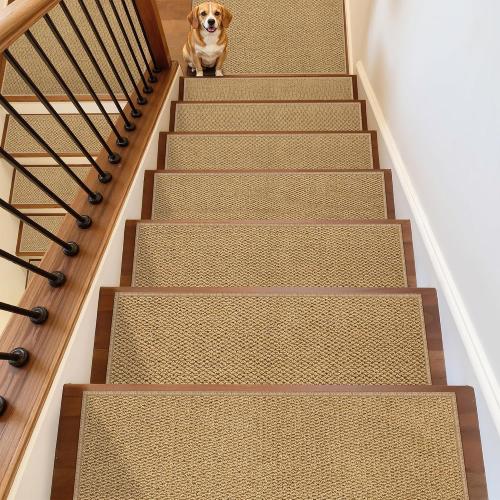 15PCS Non-Slip Stair Treads - 8x30 Edging Stair Treads for Wooden Steps Washable Peel and Stick Indoor Stairs Tread Rug Stain Resistant Staircase Mat for Kids and Pets(15pc, Brown)