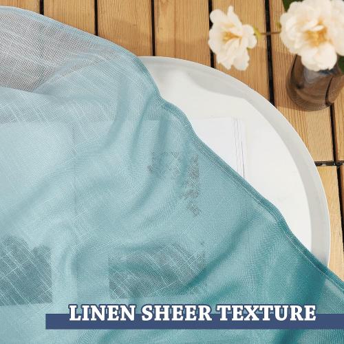 NICETOWN Ombre Linen Sheer Curtains Extra Long for Kids Room, Grommet Privacy Semi Sheer Linen Window Drapes Sweep to Floor Decorative for Villa/Living Room, Teal, 2 Panels, W50 x L95