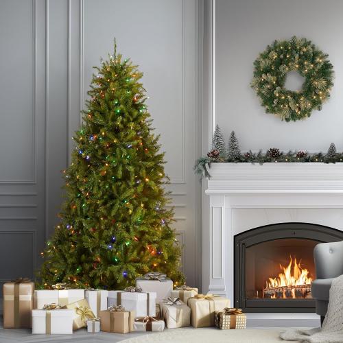 National Tree Company 6.5 ft Pre-Lit Dunhill Fir Artificial Christmas Tree, 600 LED Lights, 1,838 Tips, PowerConnect, Foot Pedal, 10 Light Functions, Includes Stand, Green