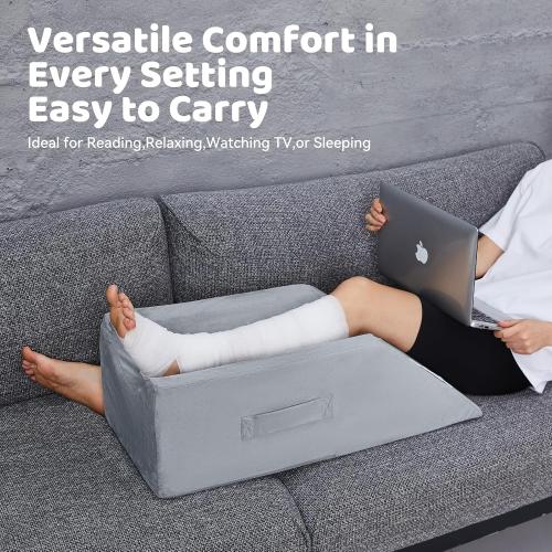 Grey Leg Elevation Pillow,Leg Wedge Pillows for After Surgery,Injury and Rest,Memory Foam Elevating Pillow for Legs Sweeling and Sleeping Blood Circulation,Legs Pain Relief Recovery