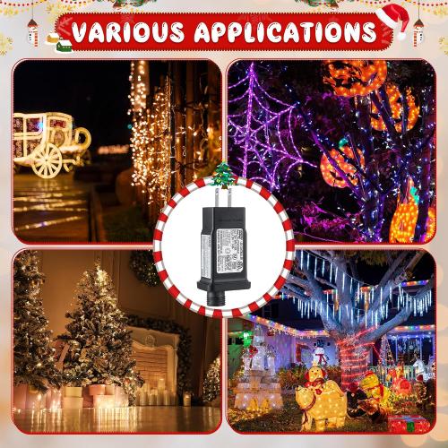 30V/29V LED Power Supply, Class 2 Power Supply for Christmas String Light Decorations, 12W 8 Mode Light LED Transformer Replacement for Christmas Plug, Waterproof Plug Adapter(2 Pcs)