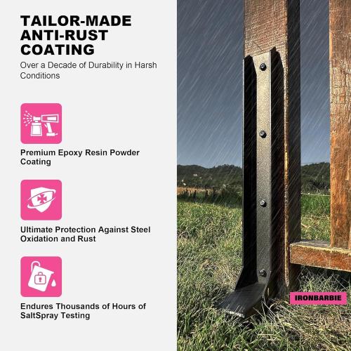 IRONBABE Fence Post Repair Kit - One-Piece Steel Anchor Stakes to Quick Fix Broken/Leaning 4x4/6x6 Wood Posts (Thickened 11-Gauge, 2-Pack)