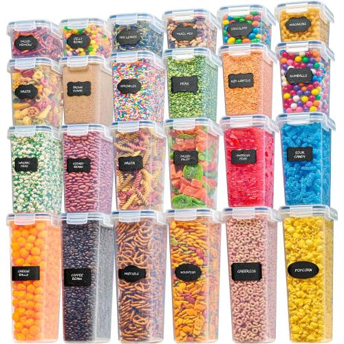 Airtight Food Storage Containers Set - Air Tight Pantry Storage Containers with Lids - Pasta Flour Sugar Cereal Containers - Storage Containers for Food - Kitchen Storage Container (Clear-24 Pack)