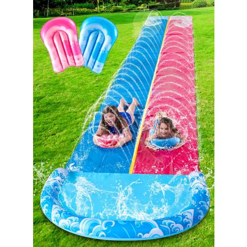JOYIN 32.5FT Water Slide and 2 Inflatable Boards, Extra Long Heavy Duty Double Lawn Waterslide with Sprinkler for Kids Adults Backyard Summer Water Toy Outdoor Fun, Blue, Pink