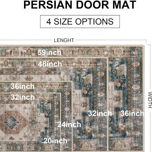 Collive Indoor Door Mat Retro Floor Mat, Non Slip Washable Doormat Large Size Quickly Absorb Welcome Mats Low-Pile Front Door Rug Inside Entryway Carpet for Entrance - 36 x 59