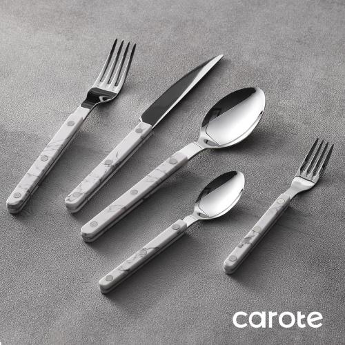CAROTE Silverware Set with White Marble Handle, 20 Piece Flatware Cutlery Set for 4, Stainless Steel Kitchen Utensil Set for Home Restaurant Party, Dishwasher Safe