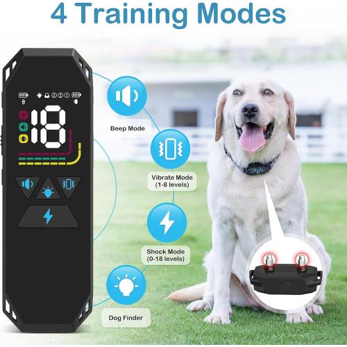 Dog Training Collar, Dog Shock Collar with Remote Control, 2500FT and 4 Training Modes Beep, Vibration, Electric Shock, IP67 Waterproof Rechargeable E-Collar for All Breed