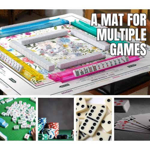 Mahjong Mat (33x33) - Non-Slip Noise Reduction Gaming Mat for American Mahjong - Flower-Carnation-12