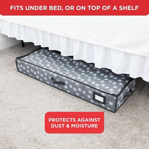 HOLDN’ STORAGE Premium Wrapping Paper Storage Container - Durable 600D Tear-Proof, Fits 27 Rolls Gift Wrap, Extra Pockets for Ribbons & Bows, Underbed Storage - Ideal for Holiday Christmas, Grey/White Snowflakes