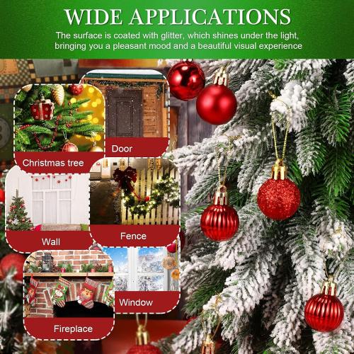 Sumind 48 Pieces Christmas Mini Balls Ornaments 1.2 Inch Miniature Glitter Balls Xmas Tree Small Hanging Decorations Pendants for Holiday Party Wedding Home DIY Craft Decor(Classic Style,Red)