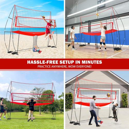 2-in-1 Volleyball Practice Net Station with Patented 5-Height (6'6'' to 8'), Heavy Duty Training System for Hitting Spiking Serving, Backyard Indoor Outdoor Trainer Equipment