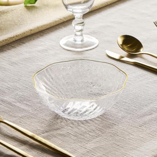 PLASTICPRO 19 Pack Elegant Plastic Plates 14 ounce Bowls Clear with Gold Rim Spiral Design Disposable Plastic Dinner Bowls