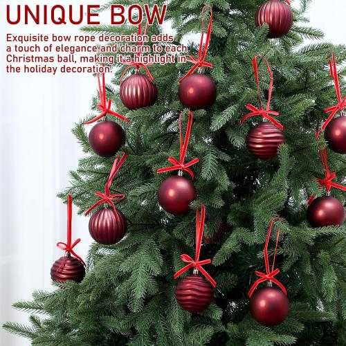 12 Set Burgundy Ball Ornaments for Christmas Tree Velvet Bows Xmas Tree Ball Neutral Hanging Decoration for Festival Holiday Party Wreath Home(3.15 Inch)