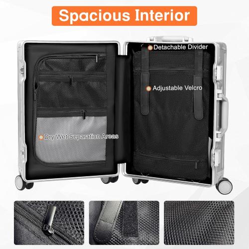 All Aluminum Carry On Luggage 22x14x9 Airline Approved，Hard Shell Carry On Luggage, Zipperless Luggage Aluminum Suitcase Luggage (sliver, 20inch)