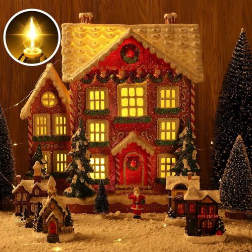 Leelosp Accessory Cord with LED Bulbs, 14.8 ft White Cord with C7 Lamp, On/Off Switch Plug, Spare Fuses, Female/Male Plugs, Village Light for Halloween Christmas Indoor Decor Craft Project (6 Light)