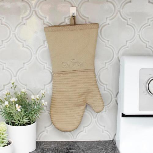 All-Clad Silicone Oven Mitts: Heat Resistant up to 500 Degrees - 100% Cotton & Silicone, 14x7 Oven Mitt for Kitchen and Barbeque, 2-Pack, Cappuccino