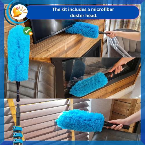 IGADPole 20 FT Water-Fed Cleaning Kit – Extendable Telescopic Pole with Soap-Dispenser, Brush & Cobweb Duster, Adjustable 5-20 FT Handle for Safe High Window, Gutter, Solar Panel & Exterior Cleaning