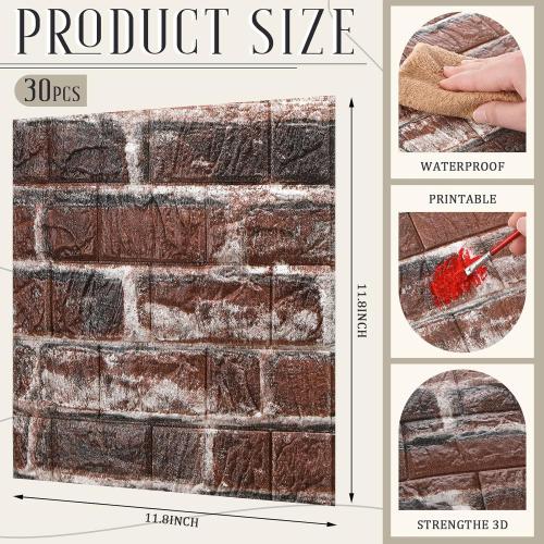 Tinlade 40 Pcs, 3D Wall Panels Peel and Stick Foam Brick Wallpaper Printable Faux Brick Wall Panels Decorative Self Adhesive Tiles Waterproof(Red Brick)