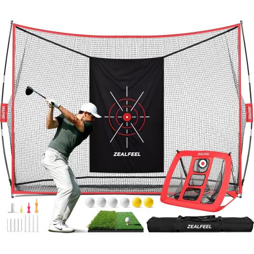 ZEALFEEL Golf Net, 10 x 7 ft Hitting Practice Set with Chipping Net | Foldable Mat, Silk Target, 8 Tees, 6 Balls & Carry Bag, For Backyard Driving, Chipping and Indoor or Outdoor Practice