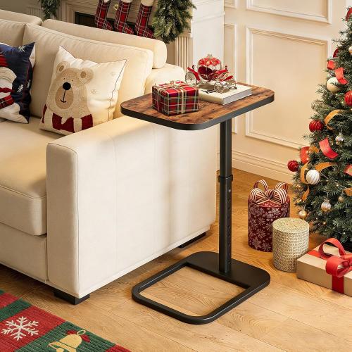 Kitstorack TV Tray Table, Adjustable Height & Flip-Top & Rounded Metal Corners, Snack Table for Couch, Sofa, Bed, Chair, Living Room, C Shaped End Side Table for Eating, Dinner or Laptop, Small Spaces